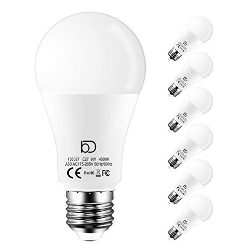 Bombillas Led E27 Luz Neutra 4500K, 9W equivalente a 90W, 900 Lúmenes, No Regulable - 6 unidades