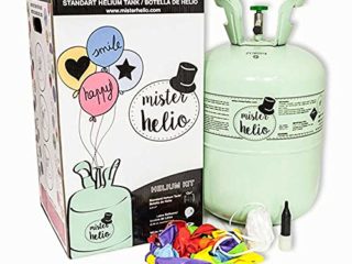 Bombona de Helio Desechable Mister Helio(0,25m3) + 25 Globos de Latex. La Botella de Helio más molona
