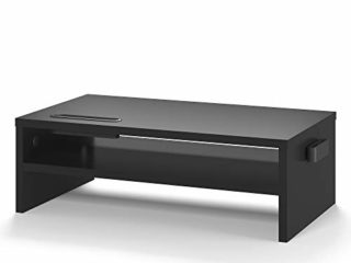 BONTEC Soporte Monitor Mesa Elevador Monitor Soporte Monitor Ordenador 2 Niveles Negro, W420 x D235 x H142mm con Soporte para Teléfono Inteligente y Gestión de Cables