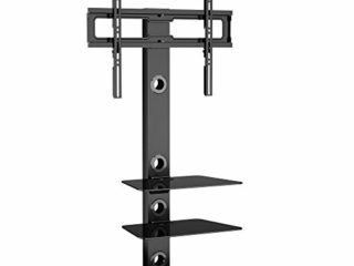 BONTEC Soporte TV Suelo Giratorio para LCD LED Plasma Flat Curved TVs de 30-65 Pulgadas, con 3 estantes de Vidrio Templado,MAX VESA 600x400 mm