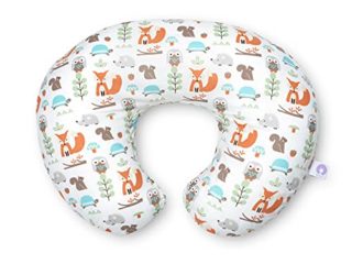 Boppy Cojin de Lactancia para Bebés de 0+ Meses, Forma Ergonómica e Indeformable, Miracle Middle, Almohada y Nido Bebé para la Lactancia Materna o con Biberón - Blanco Bosque (Modern Wood)