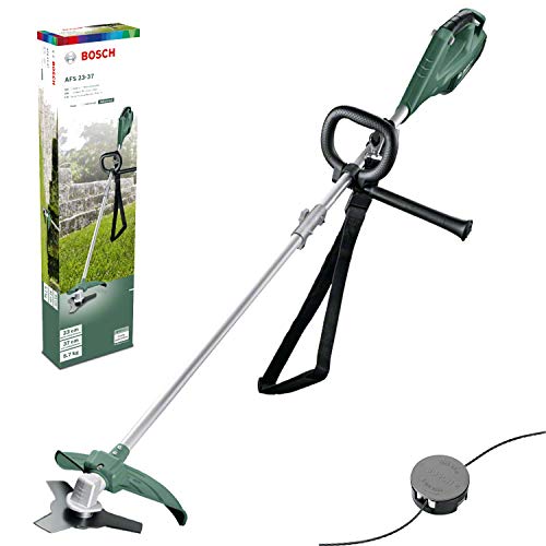 Bosch Home and Garden AFS 23-37 - Desbrozadora (cuchilla de 3 hojas, 3 hilos de corte, empuñadura adicional, caperuza en caja de cartón, potencia 1000 W, Doble sistema de corte) Verde/Negro/Aluminio