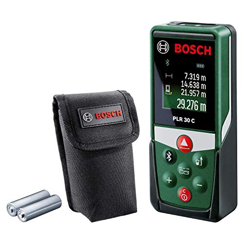 Bosch medidor láser PLR 30 C (con función de aplicación, rango de medición: 0,05–30 m, precisión: ± 2 mm, en caja)