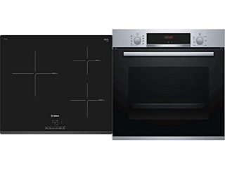 Bosch PUC631BB2E Serie | 4 placa de inducción, 3 zonas de cocción, 60 cm + HBA512BR0 Serie | 4- Horno eléctrico, con limpieza hidrolítica, 60 cm, capacidad 71 litros, color acero inoxidable