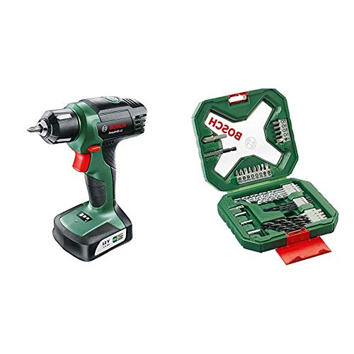 Bosch Taladro atornillador a batería EasyDrill 12 + Bosch X-Line - Maletín de 34 unidades para taladrar y atornillar