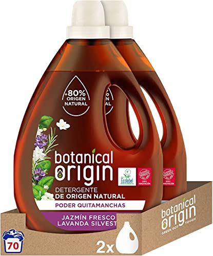 Botanical Origin Detergente para lavadora ecológico apto para pieles sensibles, Fragancia Jazmín Fresco y Lavanda Silvestre - 70 lavados