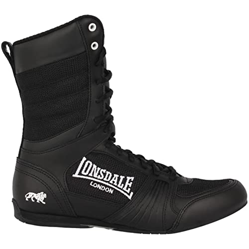 Botas de boxeo para mujer Lonsdale, calzado deportivo de cordones de corte medio, color Negro, talla 5 UK