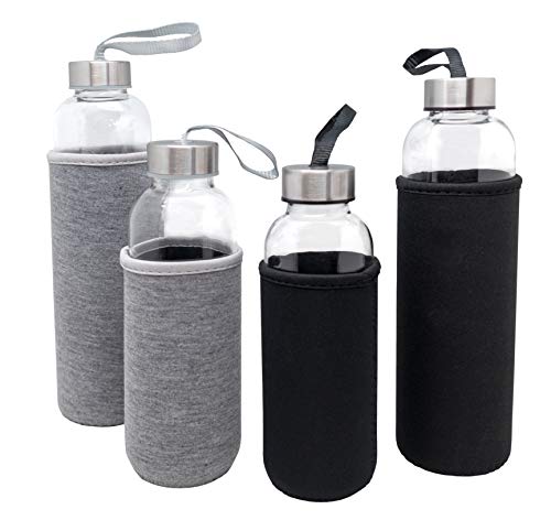Botella de Cristal Nerthus Bottles con Funda de Neopreno Color Negro y 600 ml