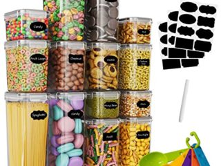 Botes Cocina Almacenaje 14 Piezas, Recipientes para Alimentos de Plástico, Hermeticos Contenedores Cocina para Cereales, Pasta, Arroz, Harina, Granos(2.8L 2L 1.6L 0.8L)
