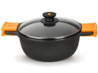 BRA Efficient - Cacerola alta con tapa de cristal y asas de silicona extraíbles, 28 cm, apta para todo tipo de cocinas incluida inducción y horno, Color Negro