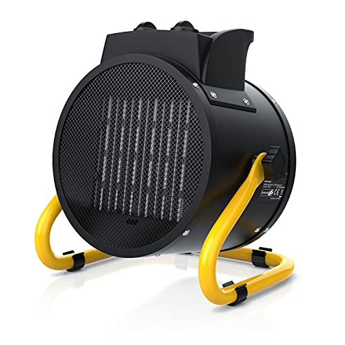 Brandson - Calefactor cerámico para obras - 5000 Vatios - 5 kW - Calentador portátil sin condensación - Termostato - 2 niveles de calefacción - Función ventilador - Para el hogar o hacer renovación
