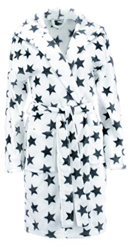 Brandsseller Albornoz para Mujer - Bata con Estrellas - Color: Blanco/Gris - tamaño: S/M