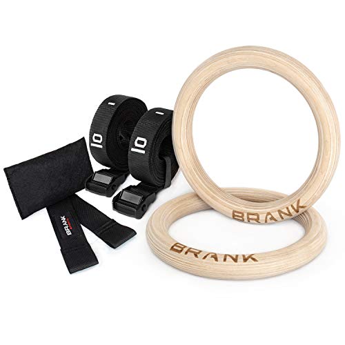 BRANK SPORTS® Par de Anillas Gimnasia Madera de Abedul. Anillas para Crossfit con Anclaje para Puerta. 30 mm de diámetro para Adaptarse Tanto a Las Mujeres como a los Hombres