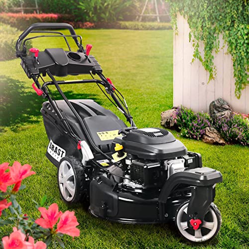 BRAST Cortacésped de gasolina autopropulsado 224cc, 4 MODELOS, 3 ruedas 360°, 53cm, motor 4 tiempos, bolsa 60l, arranque eléctrico, 6 niveles altura de corte. Modelo TRIKE ESTART