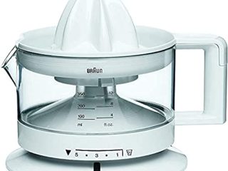 Braun CJ3000 WH - Exprimidor Eléctrico de Naranjas, 20 W, 350 ml, Cantidad de Pulpa Ajustable, Apto para Lavavajillas, Diseño Icónico, Blanco