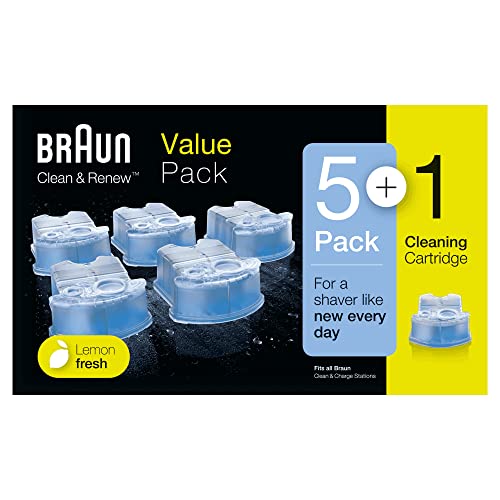 Braun Clean&Renew Afeitadora Eléctrica Hombre, Cartuchos de Recarga para Centro de Limpieza SmartCare, Pack 5+1, Compatibles con Todos los Centros SmartCare