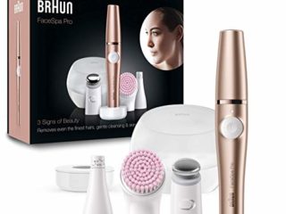 Braun FaceSpa Pro Depiladora Facial Mujer Todo en 1 con Cepillo de Limpieza, Base de Carga, Funda Portátil, Inalámbrica, 921, Bronce