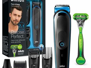 Braun MGK3042 7 en 1 Recortadora todo en uno, Máquina recortadora barba y cortapelos, recortadora para pequeños detalles, color negro/azul