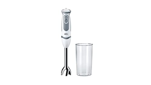 Braun Minipimer 5200 - Batidora de Mano, 1000 W, 21 Velocidades y Función Turbo, Campana Anti-salpicaduras, Powerbell Plus, Easy-Click, Incluye Vaso Medidor de 600 ml, Color Blanco