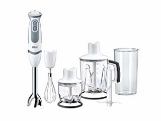 Braun Minipimer 5245 - Batidora de mano, 1000 W, 21 velocidades, y función turbo, anti-salpicuduras, 4 accesorios (varillas, mini-picadora 350ml, batidora de vaso de 1.25L, vaso medidor 600ml) Blanco