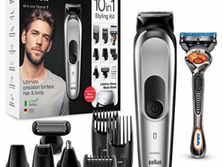 Braun Recortadora de Barba 10 en 1, Máquina de Cortar Pelo, Depiladora Corporal Hombre, MGK 7220, Gris
