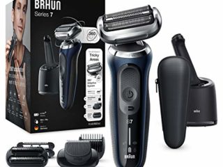 Braun Series 7 Afeitadora Eléctrica Hombre, Máquina de Afeitar Barba con Tecnología AutoSense, Centro de Limpieza, 2 Accesorios EasyClick, Recargable, Inalámbrica, 70-B7850 CC, Azul