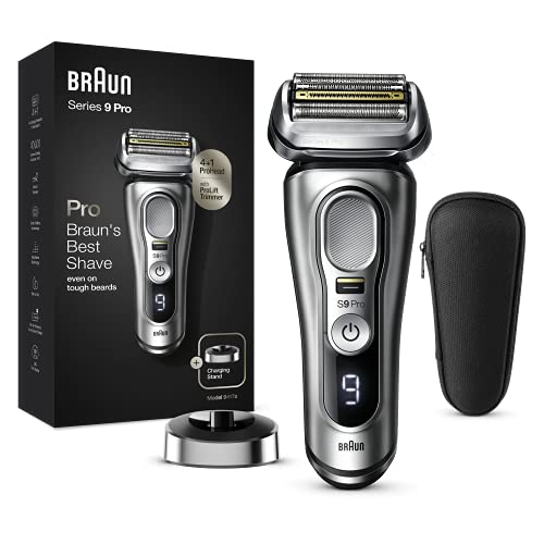 Braun Series 9 Pro 9417s Afeitadora Eléctrica Hombre, Cabezal 4+1 con Recortadora ProLift, Afeitadora Eléctrica con Batería de 60 Minutos, Uso en Seco y en Mojado con Barba de 1, 3 y 7 días, Plateado