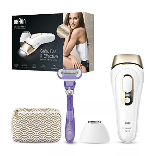 Braun Silk-expert Pro 5 Depiladora Mujer Luz Pulsada IPL, Cabezal de Precisión y Maquinilla de Afeitar Venus, Alternativa a la Depilación Láser en Casa, Regalos Originales para Mujer, PL 5137, Blanco