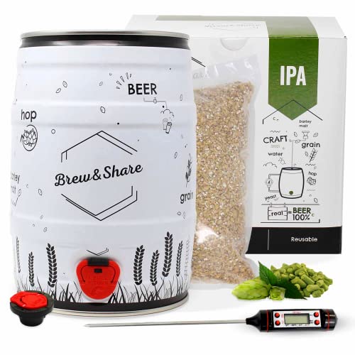 Brew&Share | Kit para hacer cerveza IPA | Fabricado en España | Tu cerveza en 2 semanas. Elaboración con maltas. Fermentación en barril. Materiales reutilizables.