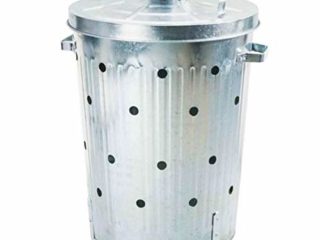 BricoLoco Cubo incinerador jardín 75 litros para Hojas, desechos y residuos. Cilíndrico. con Tapa, Asas y Patas. Acero galvanizado. Abono orgánico Ceniza.