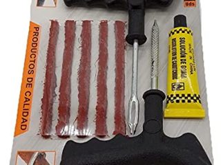 BRICOMIRAS Kit antipinchazos Coche, válido para Todo Tipo de neumáticos de Coche, Compuesto por 5 mechas, 1 Herramienta en T en Espiral, 1 Herramienta en T de inserción y Cola