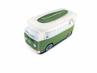BRISA VW Collection - Volkswagen Furgoneta Hippie Bus T2 Van Bolsa Universal de Neopreno, Neceser, Bolso de Maquillaje-Cosméticos-Aseo, Estuche de lápices, Caja de Almuerzo, Equipaje (Verde/Blanco)