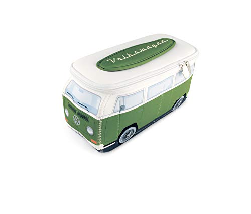 BRISA VW Collection - Volkswagen Furgoneta Hippie Bus T2 Van Bolsa Universal de Neopreno, Neceser, Bolso de Maquillaje-Cosméticos-Aseo, Estuche de lápices, Caja de Almuerzo, Equipaje (Verde/Blanco)