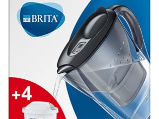BRITA Marella Graphite - Jarra de Agua Filtrada con 4 cartuchos MAXTRA+ - Filtro de agua que reduce la cal y el cloro – Agua filtrada para un sabor óptimo - 2.4 L