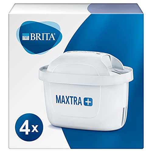 BRITA MAXTRA+ Pack 4 cartuchos de filtro de agua, compatible con jarras filtrantes BRITA que reducen la cal, el cloro y otras sustancias