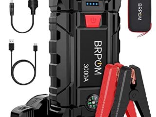 BRPOM Arrancador de Coches,3000A 26800mAh Arrancador de Baterias de Coche 12V(para 10.0L de Gasolina o 8.0L de Diésel), Carga Rápida QC3.0,Espera Larga,Garantía de 2 años (3000A)