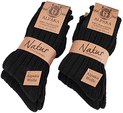 BRUBAKER 4 Pares de Calcetines 100% Alpaca - Set de Calcetines de Invierno Para Hombre y Mujer - Negro - Talla 39-42