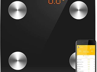Báscula de Baño Báscula Inteligente Bluetooth Báscula Digital con IMC de Alta Precisión, Monitores de Peso Corporal Maximo 180kg para Andriod (4.0 y superior) y IOS(8.0 y superior) (Negro Brillante)