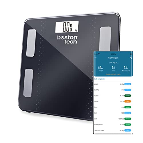 Báscula de Baño Digital Grasa Corporal, Balanza Bluetooth Inteligente con App, 13 Mediciones de Peso, Análisis Corporal. Compatible Andriod y iOS. Máx.180kg. DIETA GRATIS PARA BAJAR DE PESO (Negro)