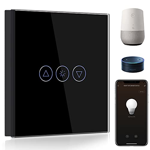 BSEED Interruptor de Atenuador Inteligente Negro,WIFI Interruptor regulador de luz compatible con Amazon Alexa y Google Home,Control de APP y Función de Temporizador,Interruptor de luz inteligente
