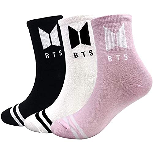 BTS Bangtan Boys - Calcetines de punto de algodón para deporte, transpirables, suaves, cálidos, de larga duración, con 2 tarjetas BTS + 1 pegatina BTS mejor regalo para A.R.M.Y (3 pares)
