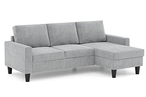 BUDWING Fox Sofá de Salon 3 plazas Chaise Longue Esquinero Rebersible Izquierda o Derecha Tapizado Tela (Gris Claro)