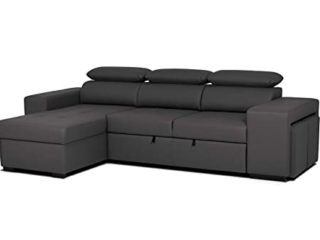 BUDWING John Hogar Sofá Cama 3 Plazas o 4 Plazas Chaise Longue Derecha o Izquierda Esquinero Reposacabezas Ajustable 2 Puffs Negro Salon Decoración de Hogar Polipiel Piel Sintética Negro