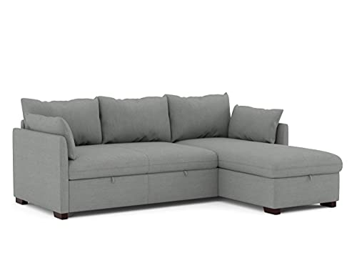 BUDWING Orlando Hogar Sofá Cama 3 Plazas Chaise Longue Esquinero Reversible Izquierda o Derecha con Arcón Tapizado Tela Sofá de Salon Decoración de Hogar Cojines y Tapicería 221 x 162 x 90 Gris oscuro