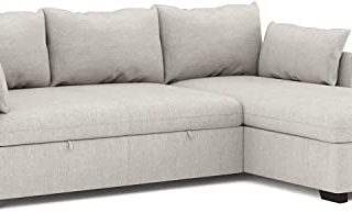 BUDWING Orlando Hogar Sofá Cama 3 Plazas Chaise Longue Esquinero Reversible Izquierda o Derecha con Arcón Tapizado Tela Sofá de Salon Decoración de Hogar Cojines y Tapicería 221 x 162 x 90 (Beige)