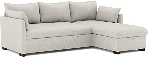BUDWING Orlando Hogar Sofá Cama 3 Plazas Chaise Longue Esquinero Reversible Izquierda o Derecha con Arcón Tapizado Tela Sofá de Salon Decoración de Hogar Cojines y Tapicería 221 x 162 x 90 (Beige)