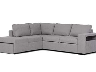 BUDWING Zurie Sofá Cama 3 4 o 5 Plazas Esquinero Derecha o Izquierda con Puff 2 Arcóns y Estante Tela Gris Grande Salon Decoración de Hogar