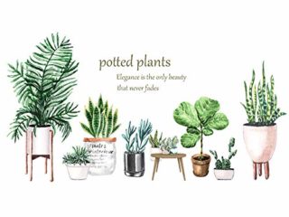 BuerHomie Pegatinas de pared Plantas en Macetas Verdese, Adhesivas y Despegables, fácil para Decorar Paredes y Muebles DIY