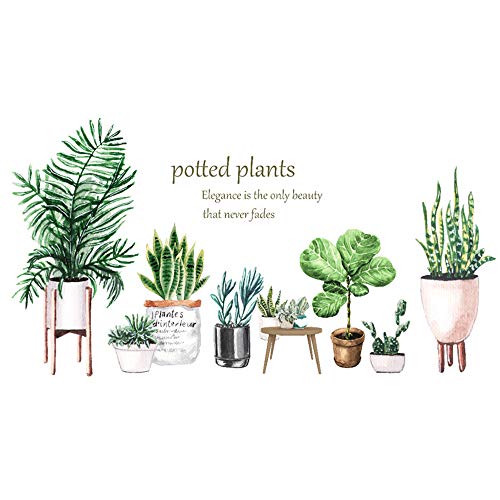 BuerHomie Pegatinas de pared Plantas en Macetas Verdese, Adhesivas y Despegables, fácil para Decorar Paredes y Muebles DIY