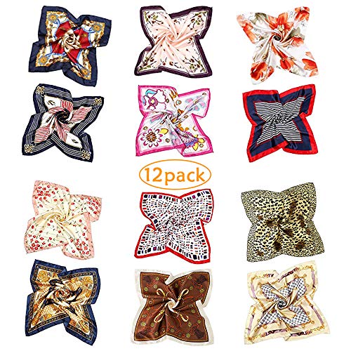 Bufanda Cuadrada de Seda - 12 Bufandas de Cuello Mixto Para Mujer, Bufandas Para Pañuelo/Bufanda Para el Cabello/Conjunto en la Cabeza, Pañuelos Para la Cabeza de Satén de Seda Para Mujer (50x50cm)